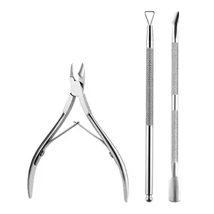 Professional Cuticle Trimmer with Pusher & Cutter, Stainless Steel Nippers, Pedicure Manicure Tools for Fingernails & Toenails, Silver Color, Nail Care Tool, Nail Care Metal