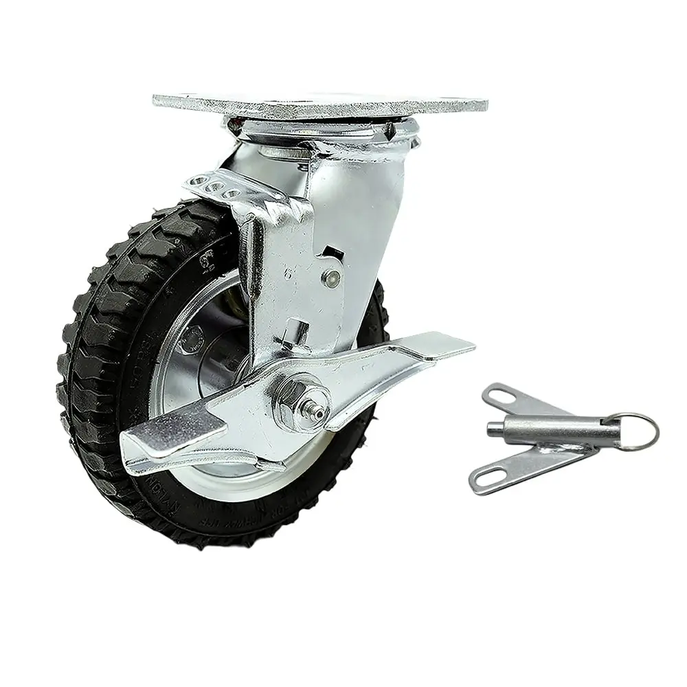 Service Caster SCC-100S150-PNB-TLB-BSL 6 in. Swivel Pneumatic Caster Black Rubber Wheel & Top Lock Brake & Bolt on Swivel Lock Heavy Duty Caster