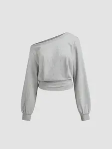 Cider Cotton-blend Asymmetrical Neck Ruched Cinched Waist Sweatshirt