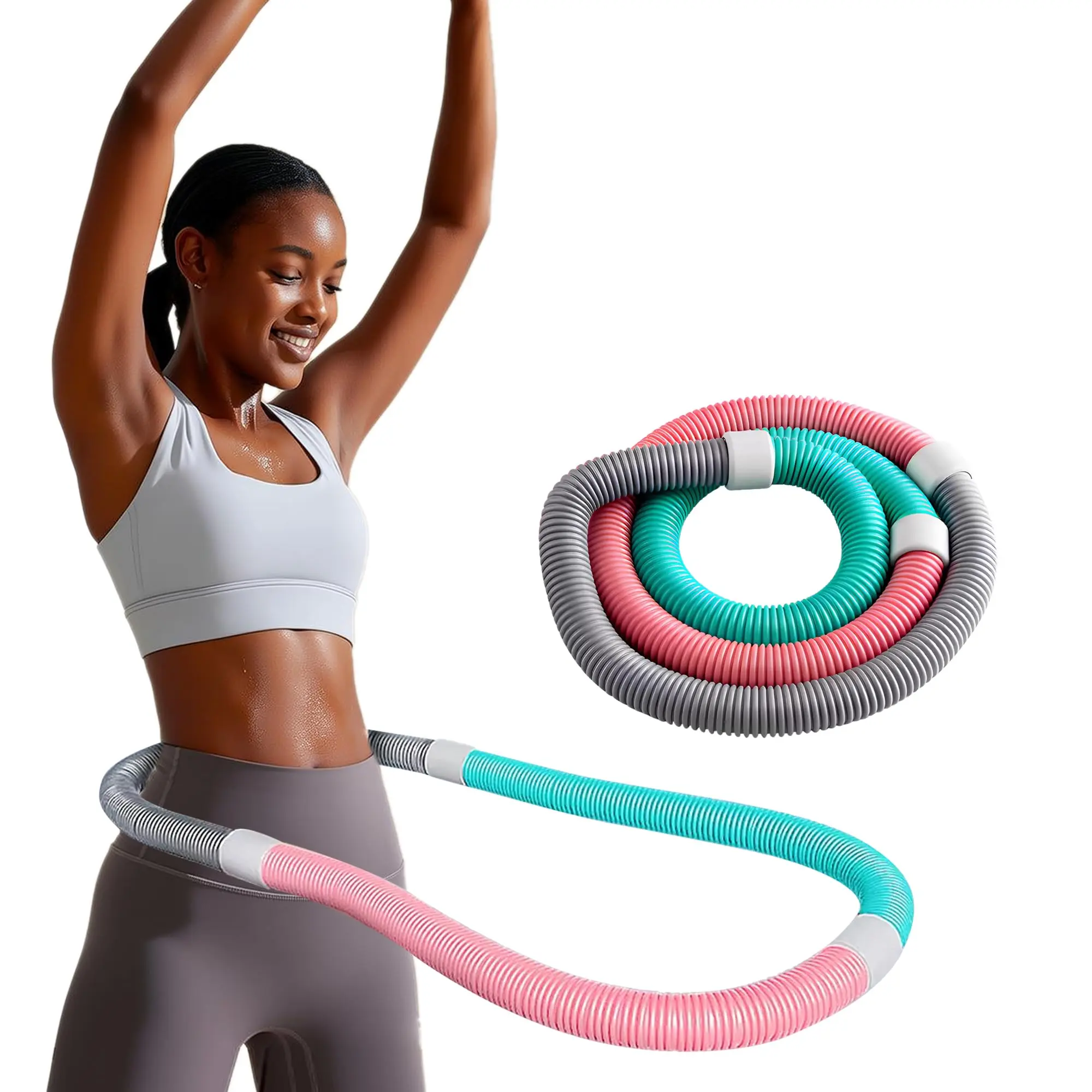 Weighted Soft Spring Fitness Hoop for Adults – 3.3lb Foldable Exercise Hoop, Waist-Friendly Design, Ab Workout for Woman,Portable Exercise Equipment forAdults Women Beginners Kids Home Travel Gym