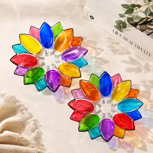Colorful Lotus-Shaped Glass Fruit Plate - Colorful Decorative, Custom-Shaped, Large Tray, Display Tray for Fruits, Salads; Vibrant Rainbow Glass Centerpiece for Home, Parties, Colorful Decorative Plates, Custom-Shaped Plates ,Bowl,snack plate