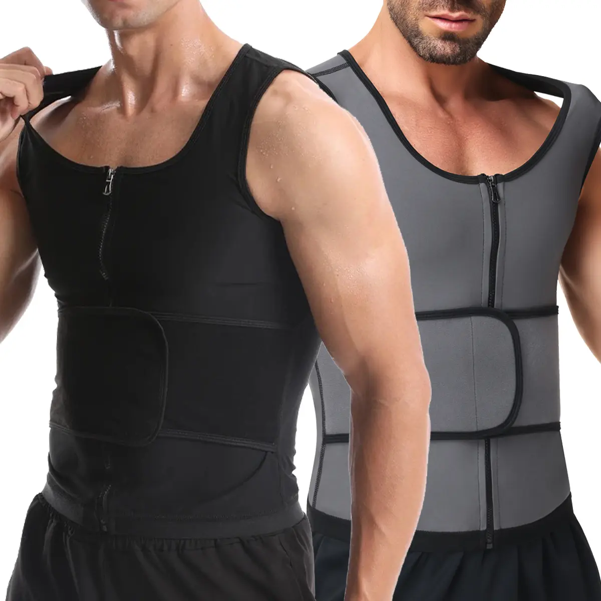 Men's 1-2 Pack Zipper Adjustable Exercise Vest - Athletic Activewear, Sweat Waist Trainer, Compression Gym Sauna Suit Tank Top, Shaping Garment for Fitness Workouts