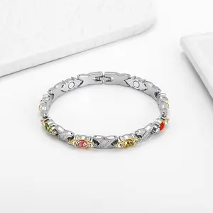 Women's Adjustable Magnetic Bracelet - Colorful Rhinestone Costume Jewelry, Elegant Female Wrist Accessory for Birthday & Daily Outfit Gifting