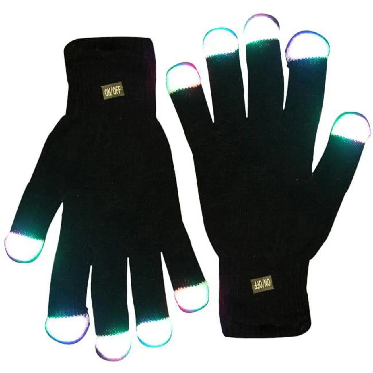 Solid Black Knit Fabric LED Gloves for Raves, Festivals & Parties with 6 Flashing Modes & Multi-Color Lights, Large