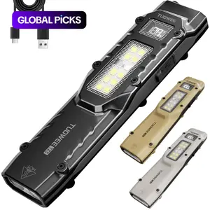 Flat Tactical Flashlight Rechargeable 1500 Lumen , Dual Switch LED Pocket Light with Digital Display, Stainless Steel 8 Mode Emergency Light for Home and Camping, High Lumens Flashlight #GLOBAL PICKS