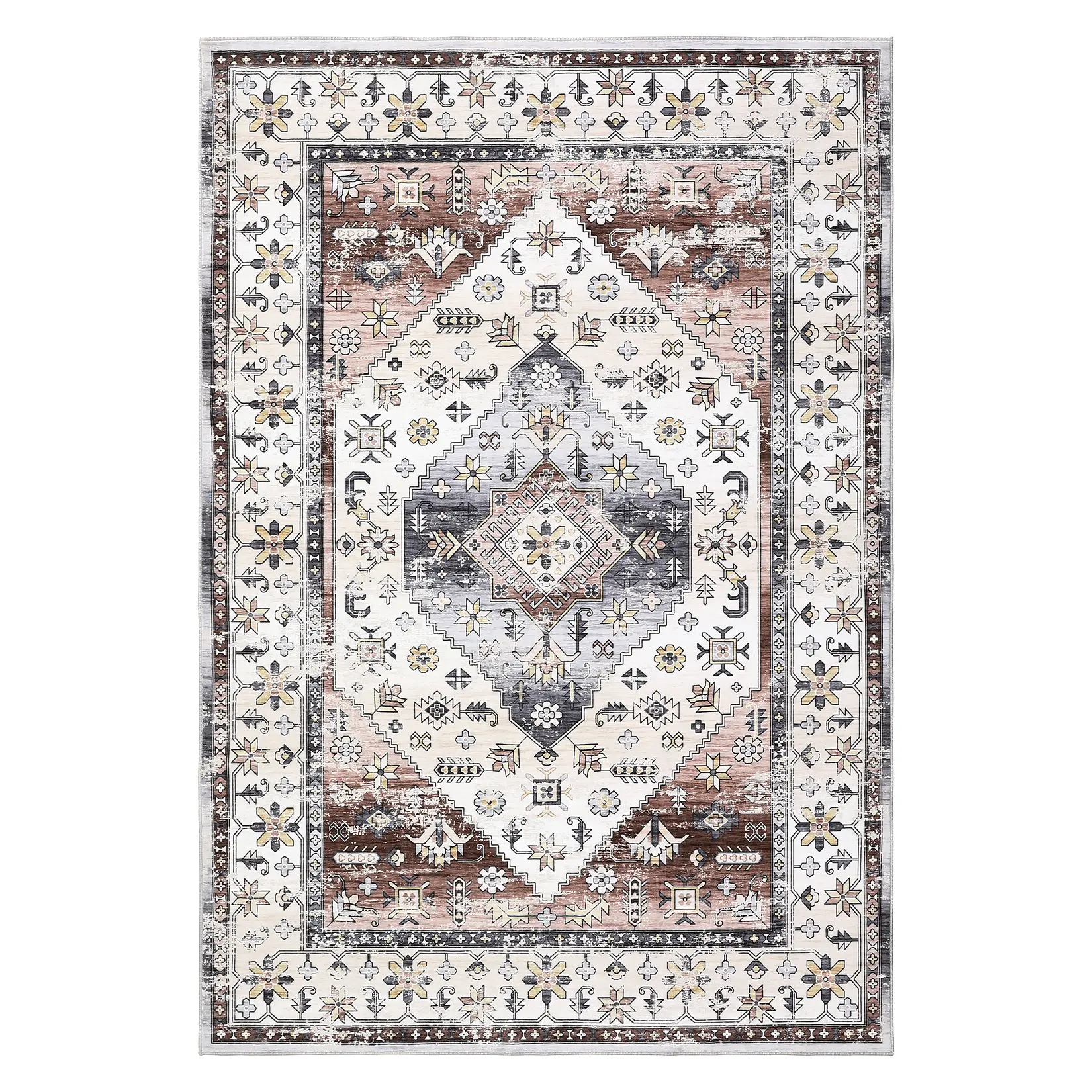 5x7 ft Polyester Imitation Cashmere Dark Red Rectangular Boho Persian Ethnic Patterned Rug, Foldable Washable Vintage-Persian-Inspired Floral Area Rug for Hallway, Bathroom Entryway, Boho Persian Rug, Ethnic Area Rugs