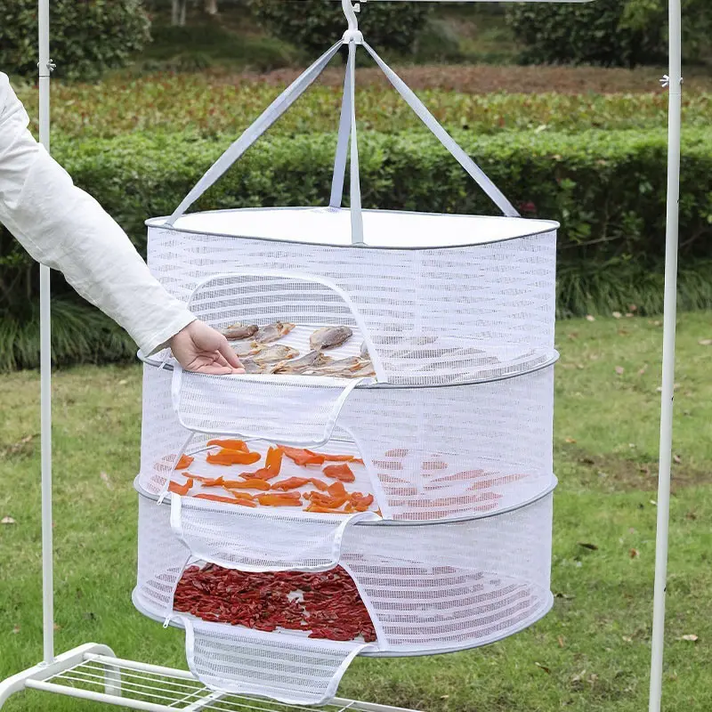 Foldable Sun-Drying Basket with Windproof Mosquito Net, Hanging Mesh Collapsible Storage Basket for Seeds, Fruits, Vegetables, Clothes, Toys