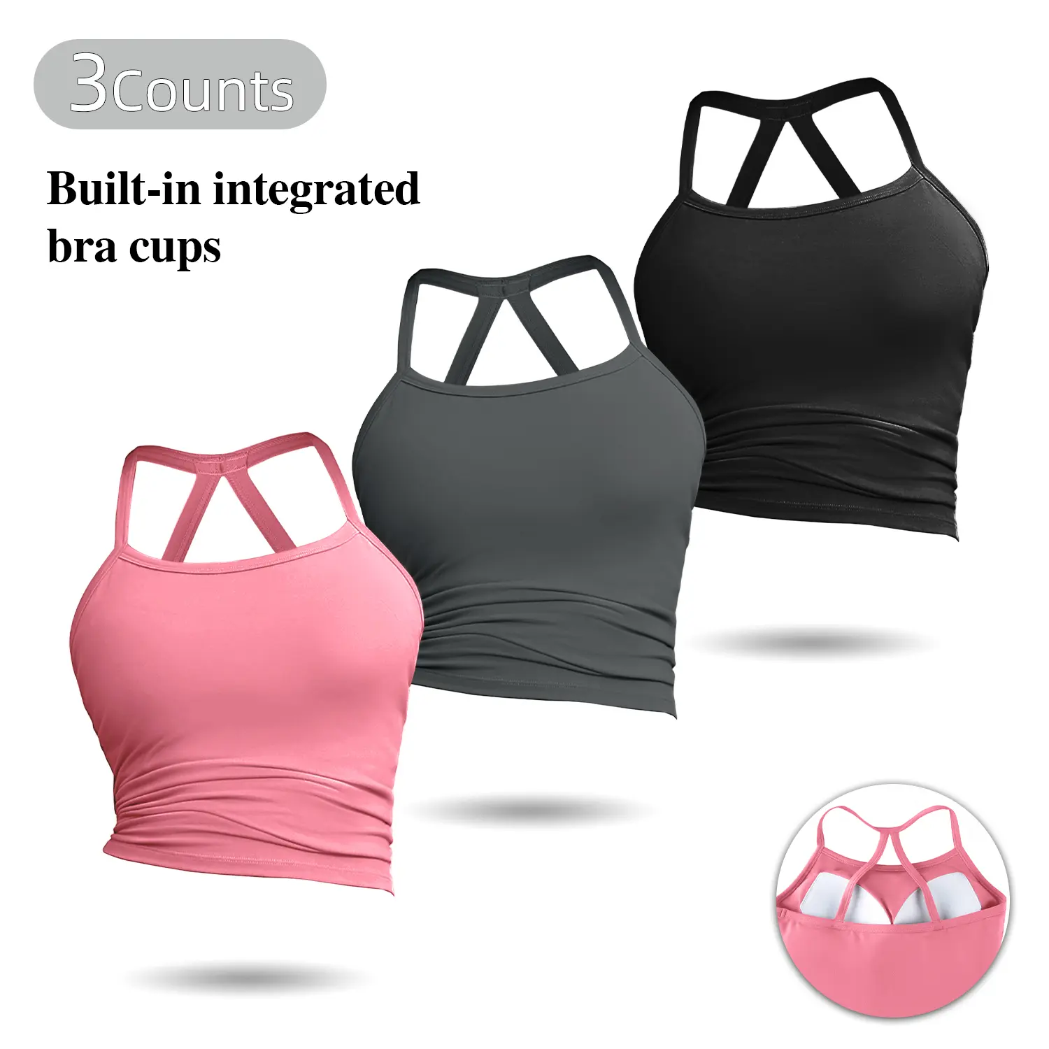 Womens 3Packs Camisole Tank Top U-Neck Sexy Cross Back Spaghetti Strap Cami Sleeveless Lounge Tops  Minimalist Basic Women,build-in bra.