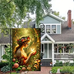 12x18 in Weatherproof Fade-Resistant Polyester Enchanted Fairy Garden Flag - Double-Sided Fairy Tale Home Decor, Multipurpose for Backyard, Balcony, Pack of 1, Custom Design, Pole Not Included