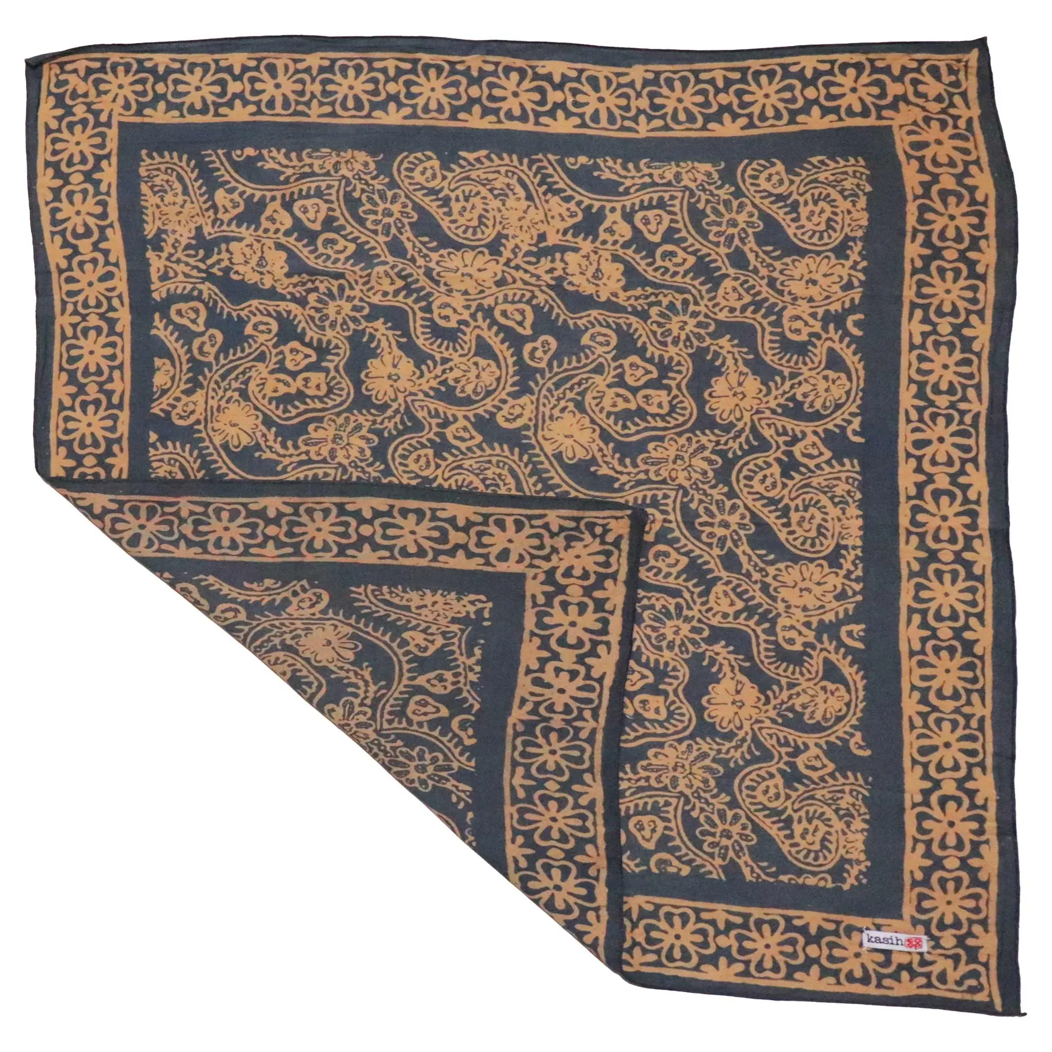 Batik Bandana, gray, Lightweight 100% cotton, hand dyed hand printed, wax and dye method