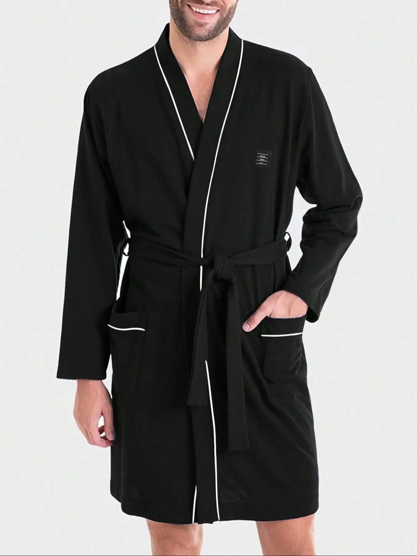 Men's Sleepwear Belted Robe with Belt, Long Sleeve, Fitted, Comfortable Home Wear, Soft Fabric Nightgown, Ideal for Relaxing at Home, Stylish Loungewear