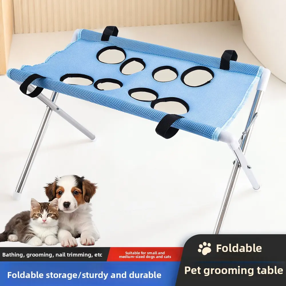 Processing price  ,  Small Dog & Cat Grooming Hammock with Stainless Steel Stand, Fold‑Flat Joint Support Pet Harness for Nail Trimming, Bathing & Grooming Table Use