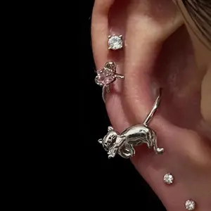 1 Pcs Cute Cat Ear Cuff Earrings S Shape Horseshoe Hoop with Star Charm Titanium Steel Cartilage Helix Earring for Women