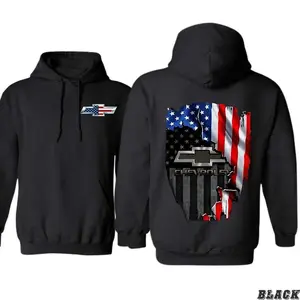 Chevy American Flag Hoodie  Patriotic Chevrolet Emblem Pullover Graphic Sweatshirt Vintage 2000s Streetwear Hoodie for Truck Lovers Men Women Casual Fall Winter Outfits Game Day Apparel Durable Daily Wear Vacation Fits Gift for Proud American Classic
