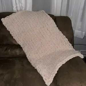 Homemade Handmade Chunky Knit Fuzzy Blanket - Perfect for Cozy Nights - Small Throw or Baby Blanket