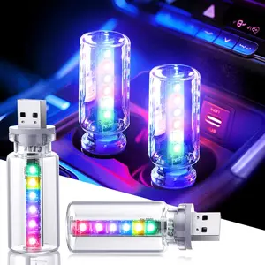PCS  in  USB Car Light, Plug in USB Interior Car Lights, Touch Control Mini Glass Bottle Night Lamp with  Modes &  Colors, Mini LED Bulb Night Light Ambient Lighting for Auto Bedroom Decoration