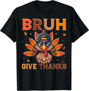Funny Meme Bruh Thanksgiving Shirts For Men Boys Turkey T-Shirt Pure Cotton Graphic Tees Menswear Top: Gifts for Men & Women