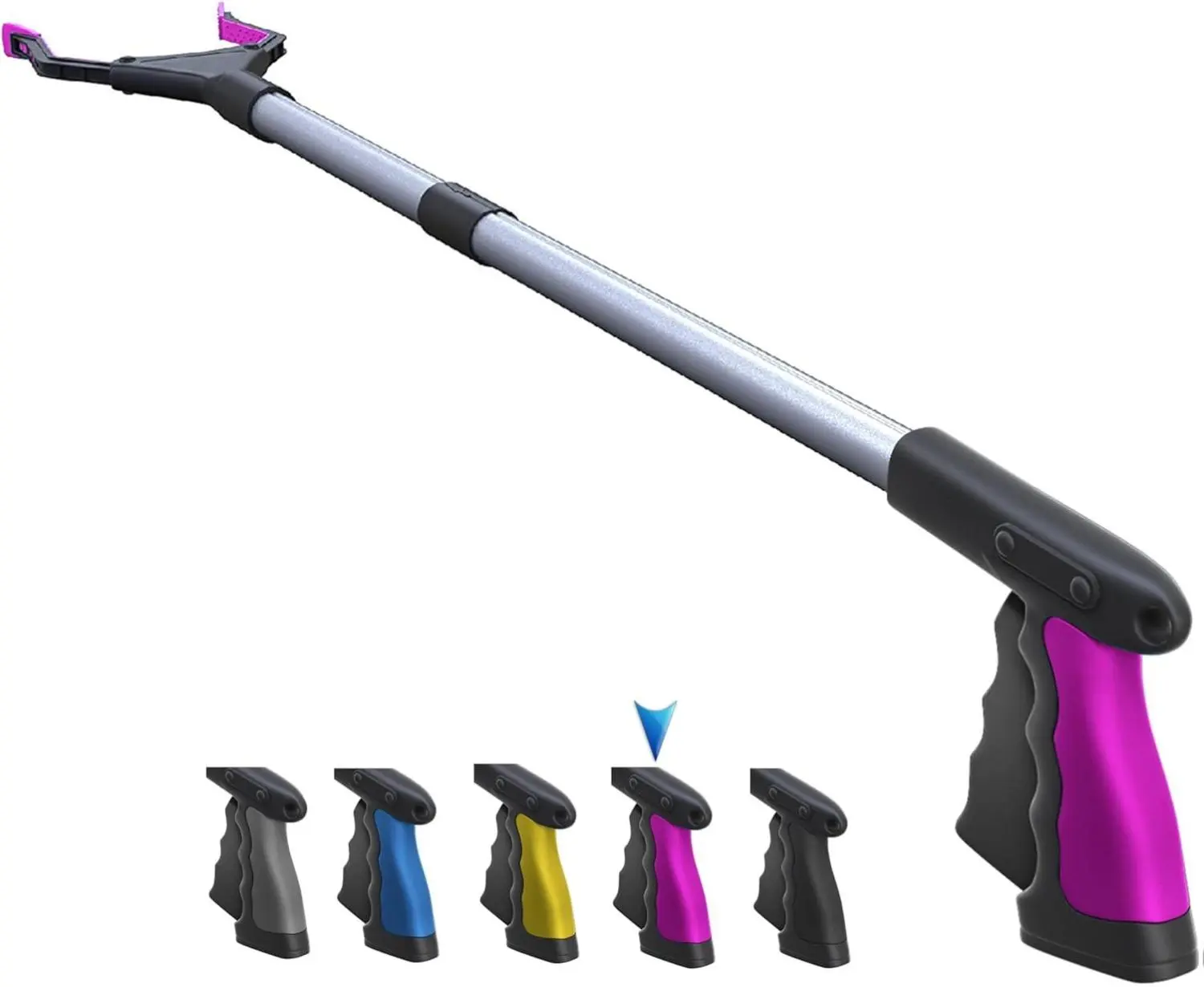 New Deal - 2024 Upgrade PowerGrip T9, Grabber Reacher Tool, Wide Jaw, Foldable, Steel Cable, with 96 Grip Points for Firm Grip, 32" with Magnet (Pink, 32 Inch)