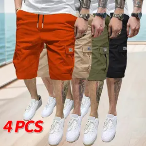Men’s cargo casual shorts 4-pack, multi-pocket design, comfortable and breathable, suitable for summer outdoor wear