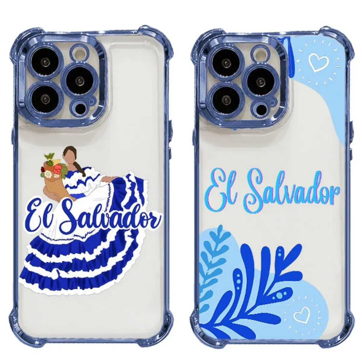 Glossy Clear El Salvador Phone Case with Reinforced Corner Bumpers, Traditional Folkloric Dress Floral Heart Design, Shockproof for iPhone 17 Pro Max 16 Plus 15 Pro 14 13 12 11 & Samsung S26 S25 S24 S23 S22 FE Ultra EDGE #YGSJDGH7