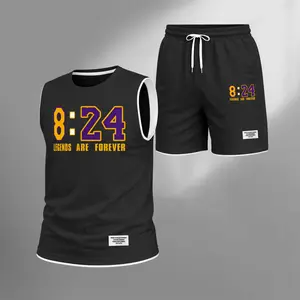 Men's Summer Basketball Set With "Smiling 8:24" Print — Featuring A Sleeveless Tank Top Paired With Shorts, This Lightweight, Casual, And Street-Style Athletic Suit Is Perfect For Both Daily Wear And Vacationing