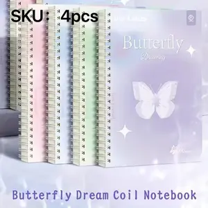 4-Pack A5 Butterfly Dream Theme Spiral Notebooks, Cute Animal Design, 60 Sheets/120 Pages, Flat Lay Binding, Versatile Usage, Diary, Notes, Artistic Sketches