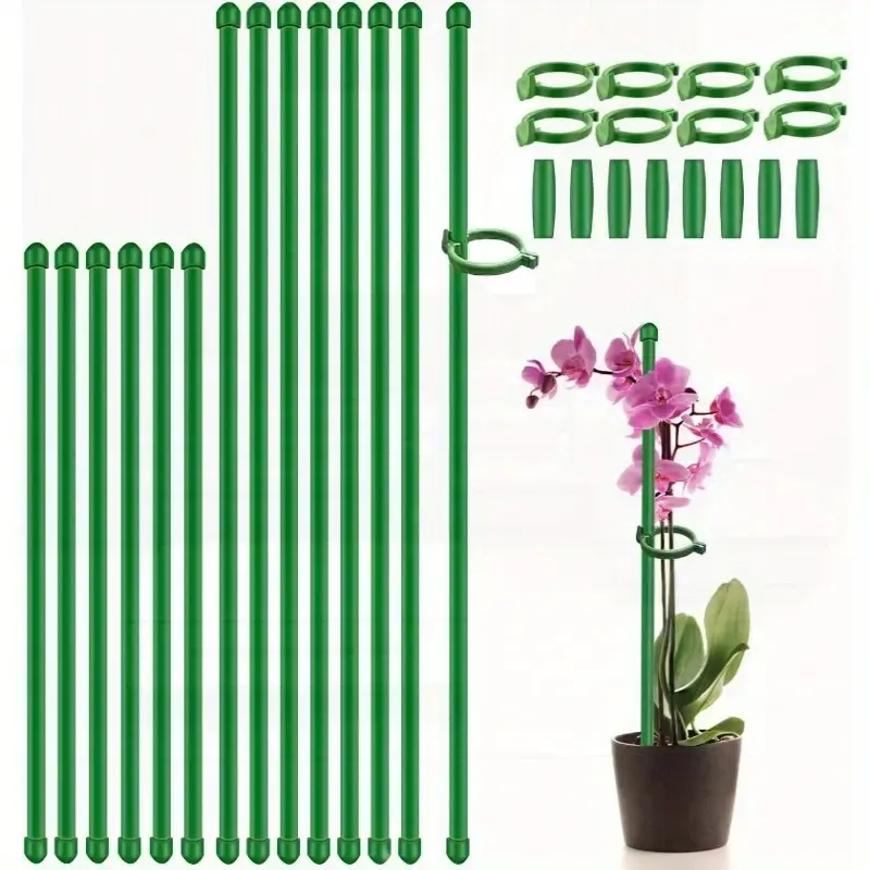 Adjustable Plant Stakes Set, 16 Pieces Fiberglass Poles with Clips, 20 Ties & Connectors, Durable Reusable Garden Support, Garden Supplies, Garden Obelisk Trellis