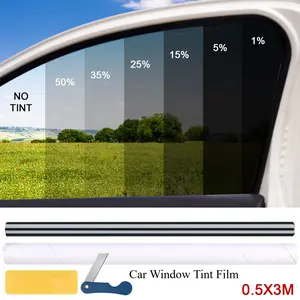 Car Window Tint Film 5% 15% 25% 35% 50% VLT, 0.5x3M Roll, UV Blocking, Heat Control, Privacy Protection, Auto Sun Shade Film with Installation Tools for Cars SUV Trucks