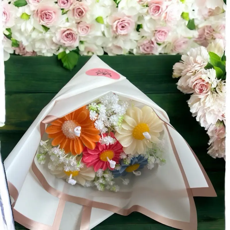 Candle bouquet- Decorative Floral Arrangement with Pink and White Flowers in Gift Box - Elegant Wax Bouquet for Special Occasions - witchy decor sassy gift