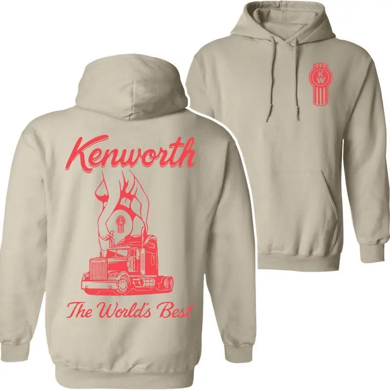 Kenworth Hoodie Sweatshirt T-Shirt Featuring Red Kenworth Truck Graphic and Logo on Back with “The World’s Best” Slogan, Soft Cotton Fabric, Unisex Fit for Men and Women, Perfect for Truck Fans