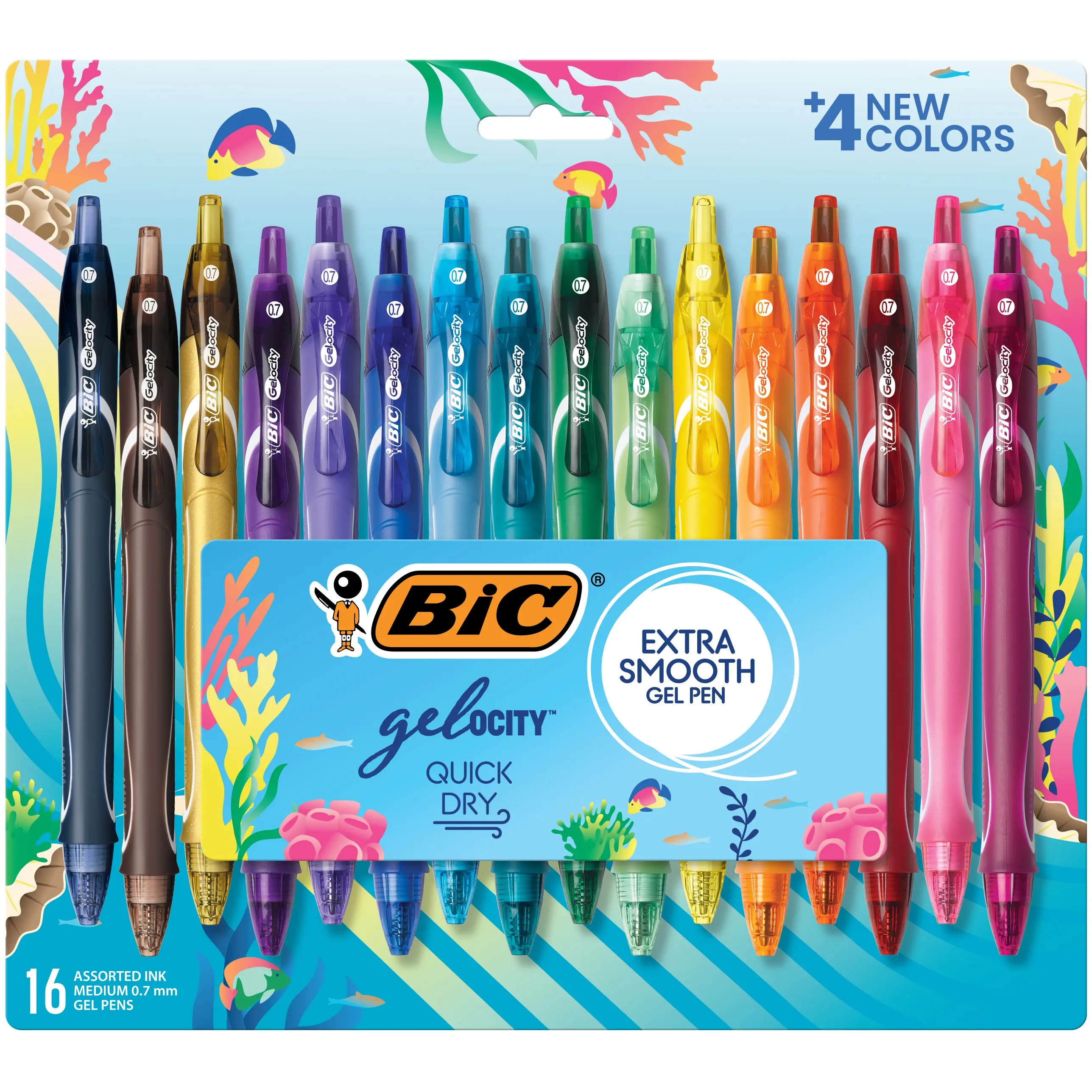 BIC Gelocity Quick Dry Ocean Themed Gel Pens, Medium Point (0.7mm), 16-Count Gel Pen Set, Colored Gel Pens for Note Taking and Journaling