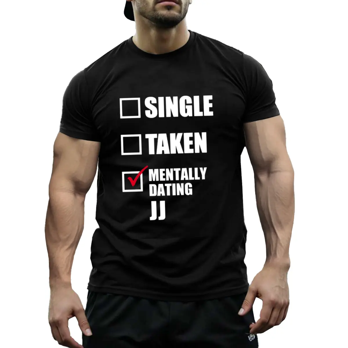 Men's & Women's Mentally Dating Jj Rudy Pankow Outer Banks Cotton Classic Tshirt - Menswear Top, Shortleeve Black Casual Graphic Tee with "Single", "Taken", "Dating" Design, Round Neck, Machine Washable