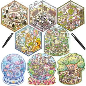 8 Sets DIY 3D Sticker Scene, Bring 2 tweezers, Reusable Sticker Book, Cute Sets for Free Combination, Cute for Anywhere, Crafts Party Favors Birthday Gift