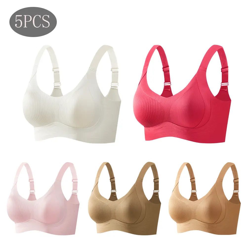 3/4/5 pcs E women’s solid color wireless bra, comfortable breathable elegant seamless push-up bra, women’s underwear, soft underwear for all seasons, bras for women Underwire Bra Set Minimalist