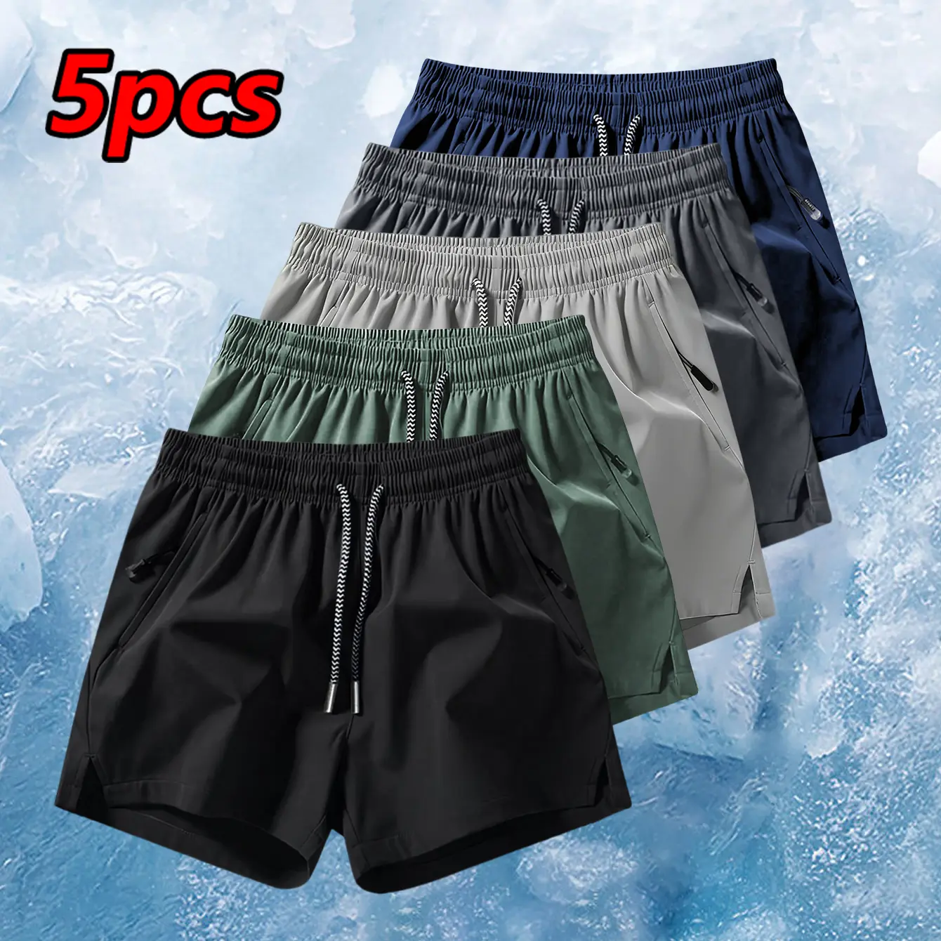 Men’s summer casual athletic shorts with drawstring ties and zippered pockets, suitable for sports and everyday outdoor wear