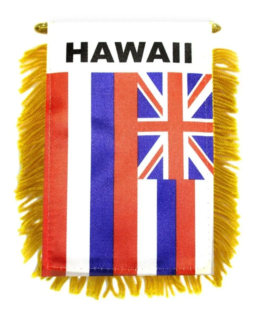 Polyester Hawaii Mini Window Flags - 4x6 Inches Double-Sided Print, Plastic Hanger Glass Mount Decoration, Festive Party Supplies Backdrop, Hanging