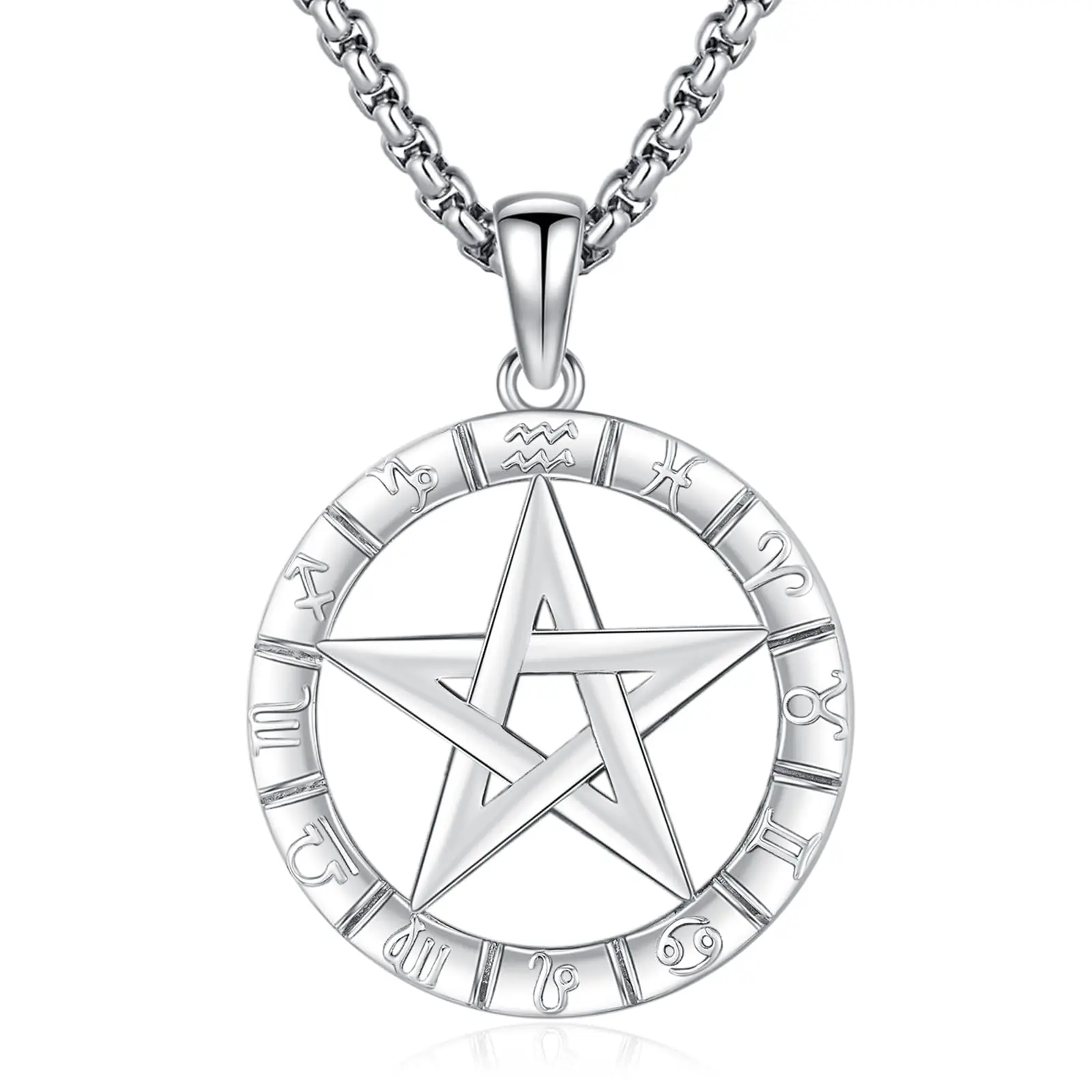 Sebina Pentagram Necklace Silver Penadnt Zodiac Jewelry Gift for Birthday Anniversary Graduation Lover Her Him