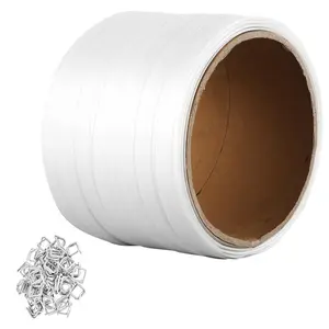 VEVOR Packaging Woven Cord Strapping Roll, Summervibes,Summervibes, 330' Length x 3/4" Width x 0.03" Thickness, 1763 lbs Break Strength, Heavy Duty Banding Pallet Strap Coil, Portable Strong Banding Packing Straps, White