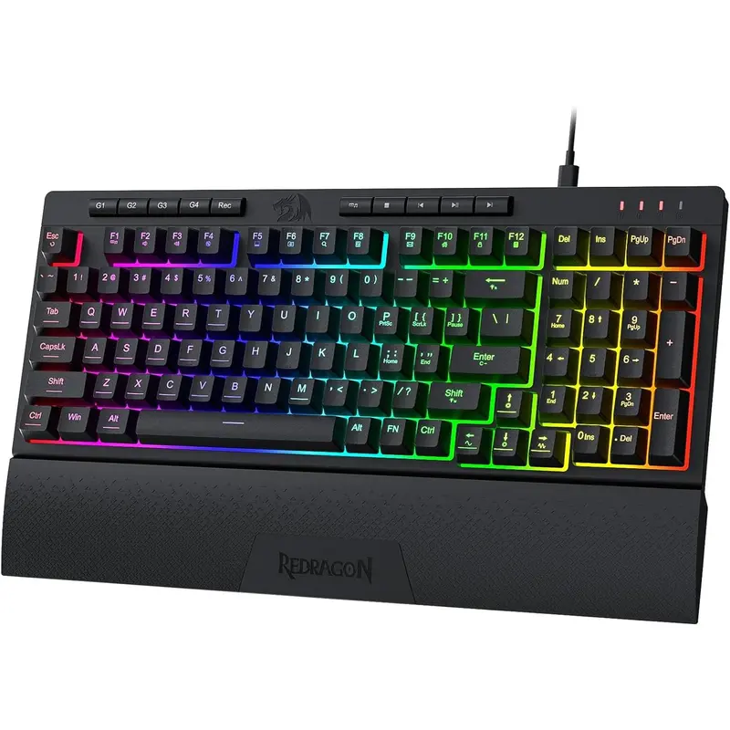 Redragon K515 Shiva RGB Membrane Gaming Keyboard - 98-Keys QWERTY Mechanical Feeling Keyboard, Smooth Linear Switch, On-Board Unique Macros, Adjustable Hotkeys & Media Keys, Detachable Wrist Rest, Software-Supported PC Accessory for Gamers, Geek Gift