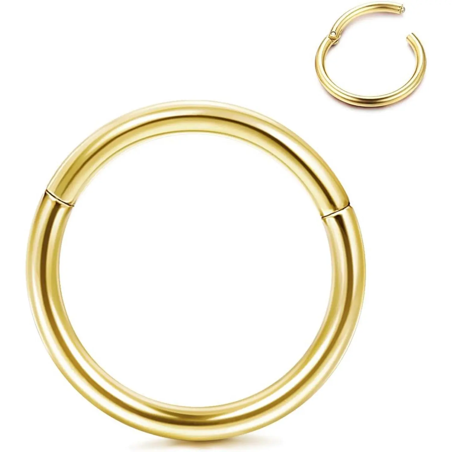 CASSIECA G23 Titanium Hinged Click Nose Ring Hoops, 20G-14G Hypoallergenic Helix Pierced Ring Jewelry for Nose, Lip Piercings