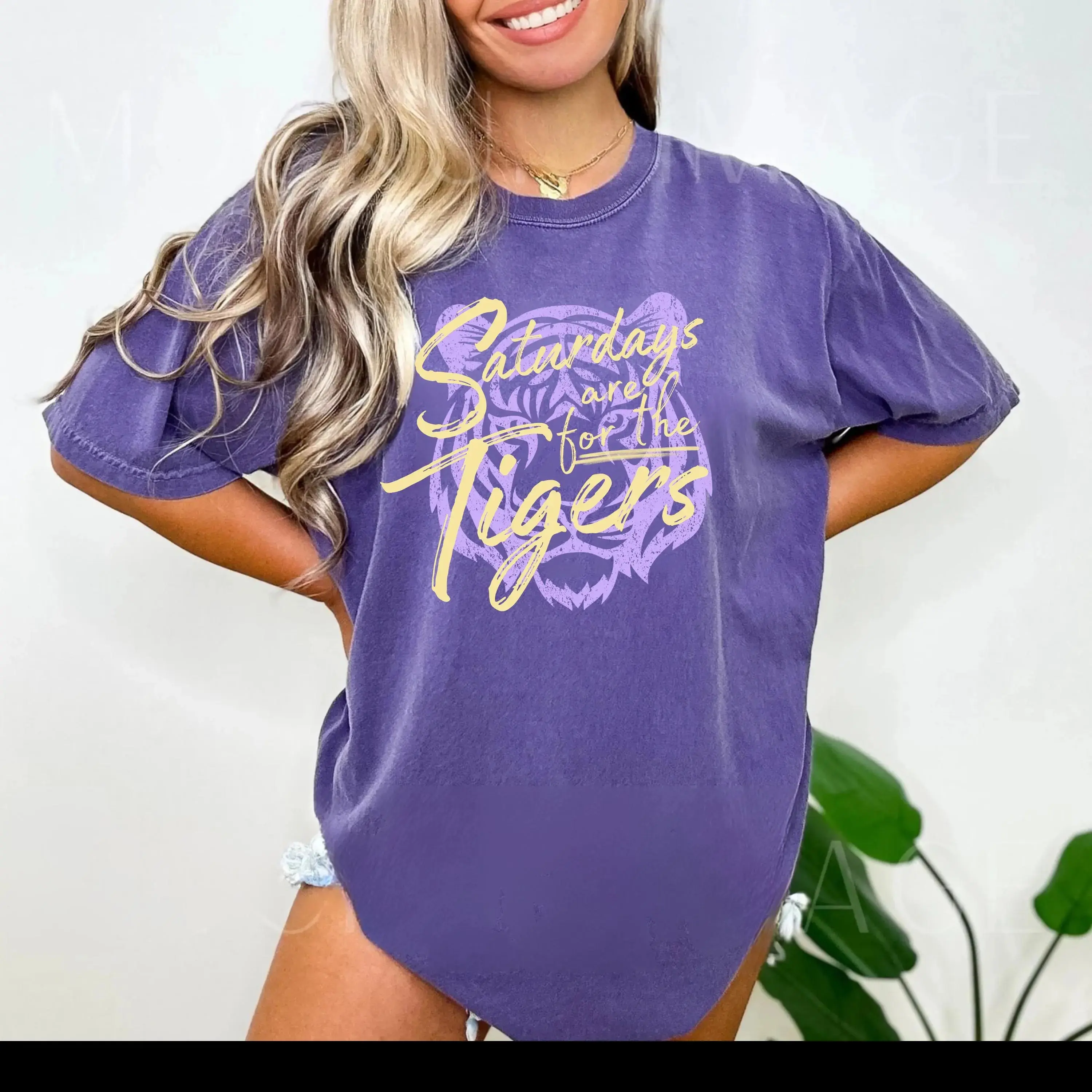 Women's Comfortable Casual T-Shirt - Saturdays are for the Tigers Comfort Colors Unisex Premium Fabric Tee for Game Day Tailgates & LSU Pride Essential Top, Tshirt