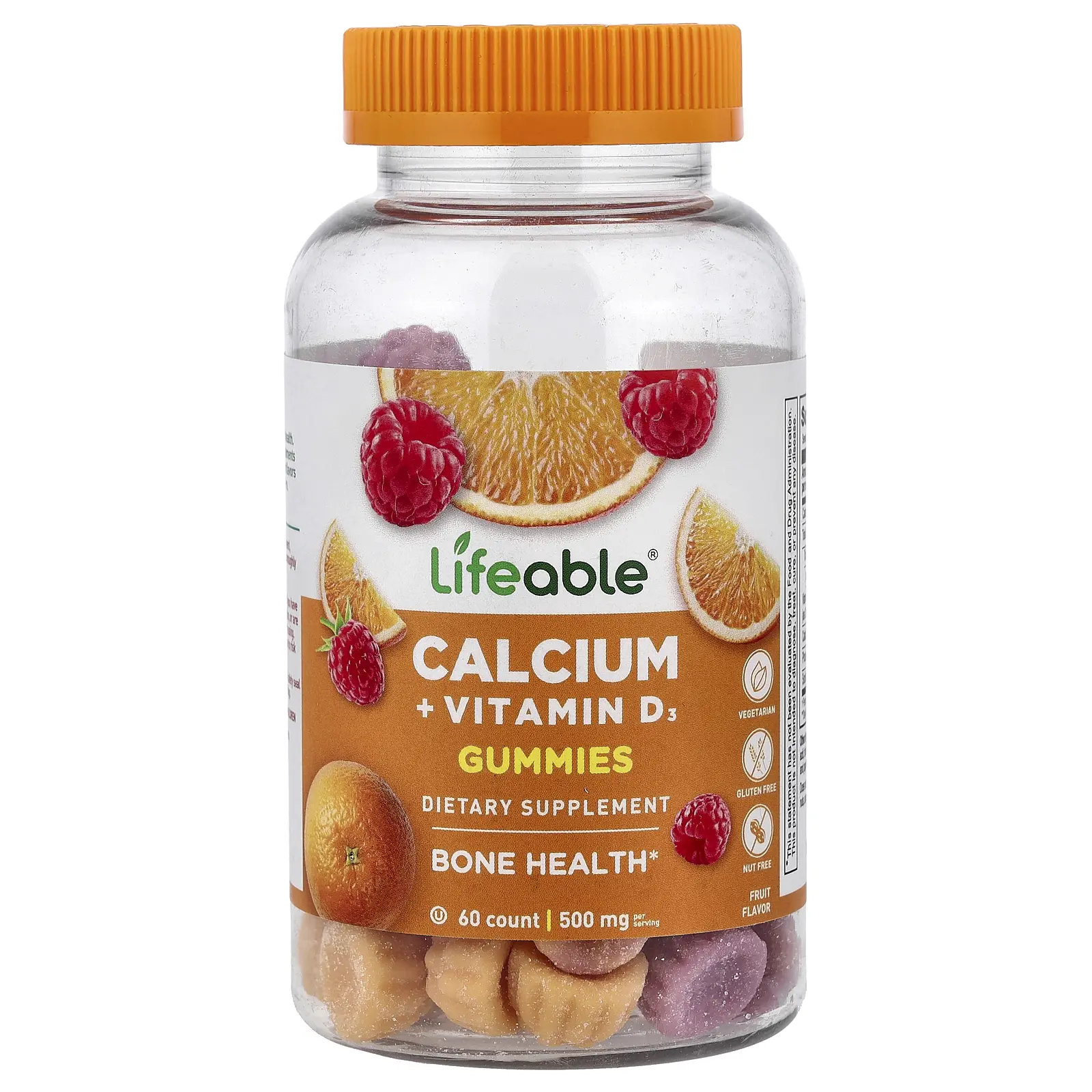 Lifeable Calcium + Vitamin D3 Gummies, Fruit, 60 Gummies