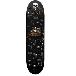 Suthern Mudd KADE Skateboard Deck with Skull Design and Black Background for Skateboarding  Enthusiasts (Note) Graphics are just at on the bottom deck video is for advertising purposes in which graphics are in the top and bottom.