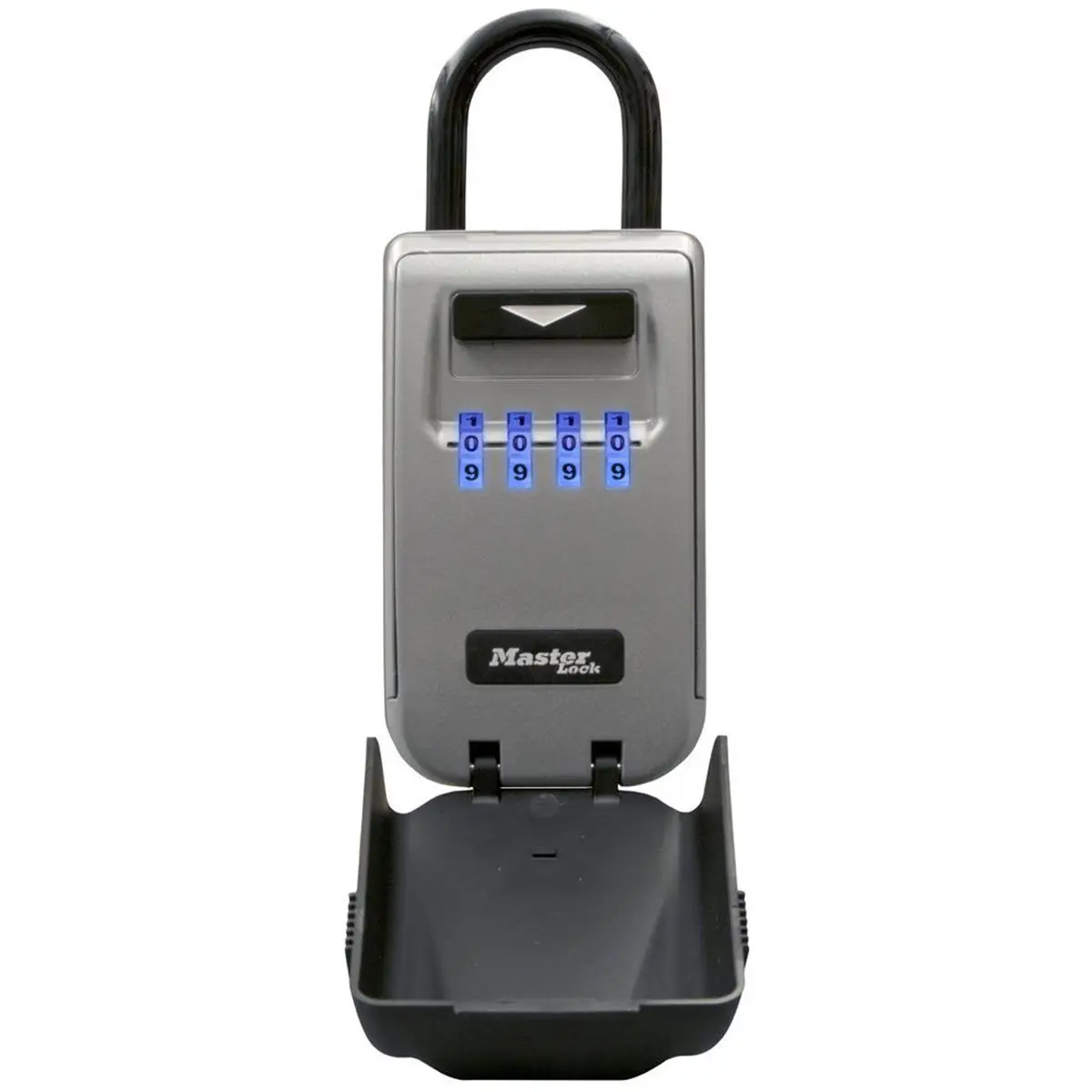 Master Lock Large Light-Up Easy-to-Read Dial Portable Button Lock Box with Shackle, Resettable Combination, Over-the-Door Mounting for Motorcycle Access Cards & Spare Keys