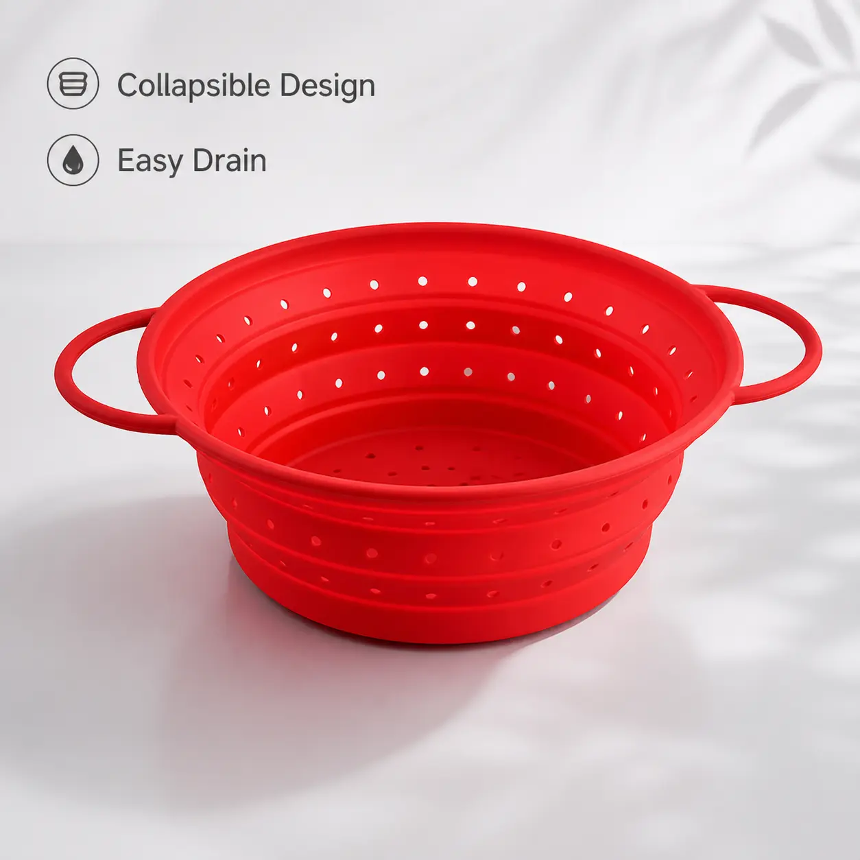 Silicone Collapsible Colander Utensil - 1 Count, Double Handles, Drain Holes, Foldable Kitchen Gadget for Fruit, Vegetable Draining and Steaming, Utensils