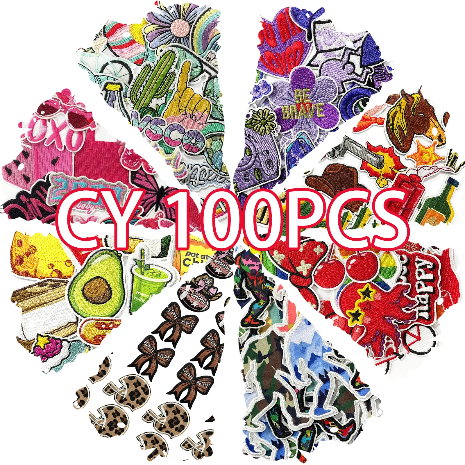Iron on Patches for Clothing 100Pcs Random Assorted Styles Funny Patch Repair Embroidered Appliques DIY Accessories