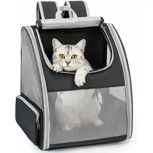 Cat Backpack Carrier for Small Dogs and Cats Fit Up to 15 Lbs, Small Dog Backpack, Foldable with 3-Side Mesh Windows, Pet Carrier for Travel & Hiking Friendly, Gray