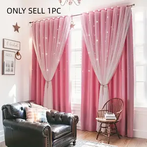Romantic Elegant Blackout Window Cover with Star Holes Design, Dustproof Thermal Insulated Curtain, Minimalist Style Drapes for Bedroom Living Room All Seasons Use, Home Decoration Curtain, Privacy Grommet Curtains