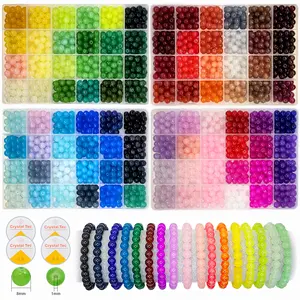 2500PCS 8mm Glass Beads Bracelet Making Kit, 96 Colors Crystal Beads for Jewelry Making, 4 Box Round Beads Suitable for Beginners