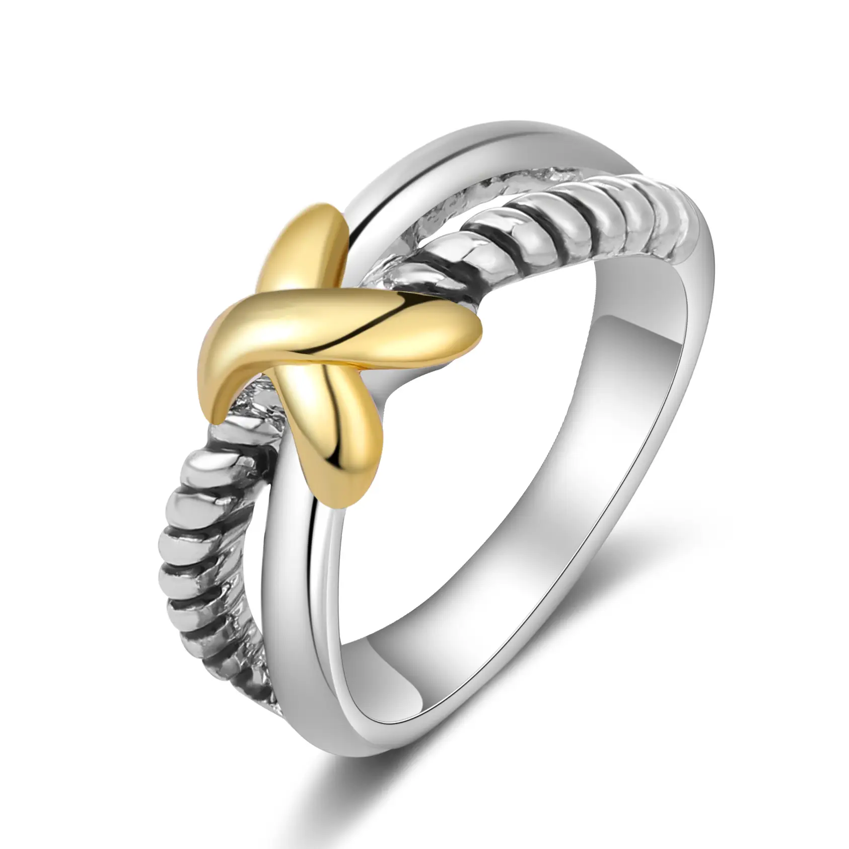 Mytys Cross Braided X Ring Geometric Hypoallergenic Two tone Twist Rings Wedding Band Trendy Jewellery Accessories Personalized Jewelry For Women
